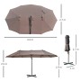 Outsunny Ombrellone Doppio in Acciaio e Poliestere Anti-UV Impermeabile con Manovella, Colore: Marrone, 270 x 440 x 250cm