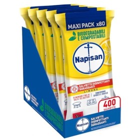 Napisan, 400 Salviette Igienizzanti, Multisuperfici e Biodegradabili, 5 Confezioni da 80 Pezzi, Limone