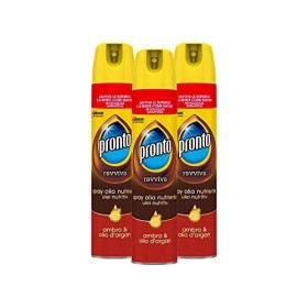 Pronto Spray Olio Nutriente Ravviva e Protegge Superfici in Legno, Fragranza Ambra e Olio D'Argan, 3 x 250 ml