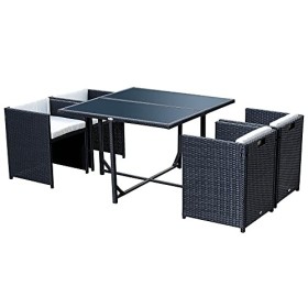 Outsunny Set Mobili da Giardino 5pz Set Tavolo da Pranzo con 4 Sedie con Cuscini Combinabili a Rettangolo