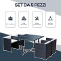Outsunny Set Mobili da Giardino 5pz Set Tavolo da Pranzo con 4 Sedie con Cuscini Combinabili a Rettangolo