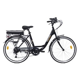 Discovery E4000, Bicicletta a pedalata assisita, City Bike con Ruote da 26", Cambio Shimano 6 velocità Donna, Nero